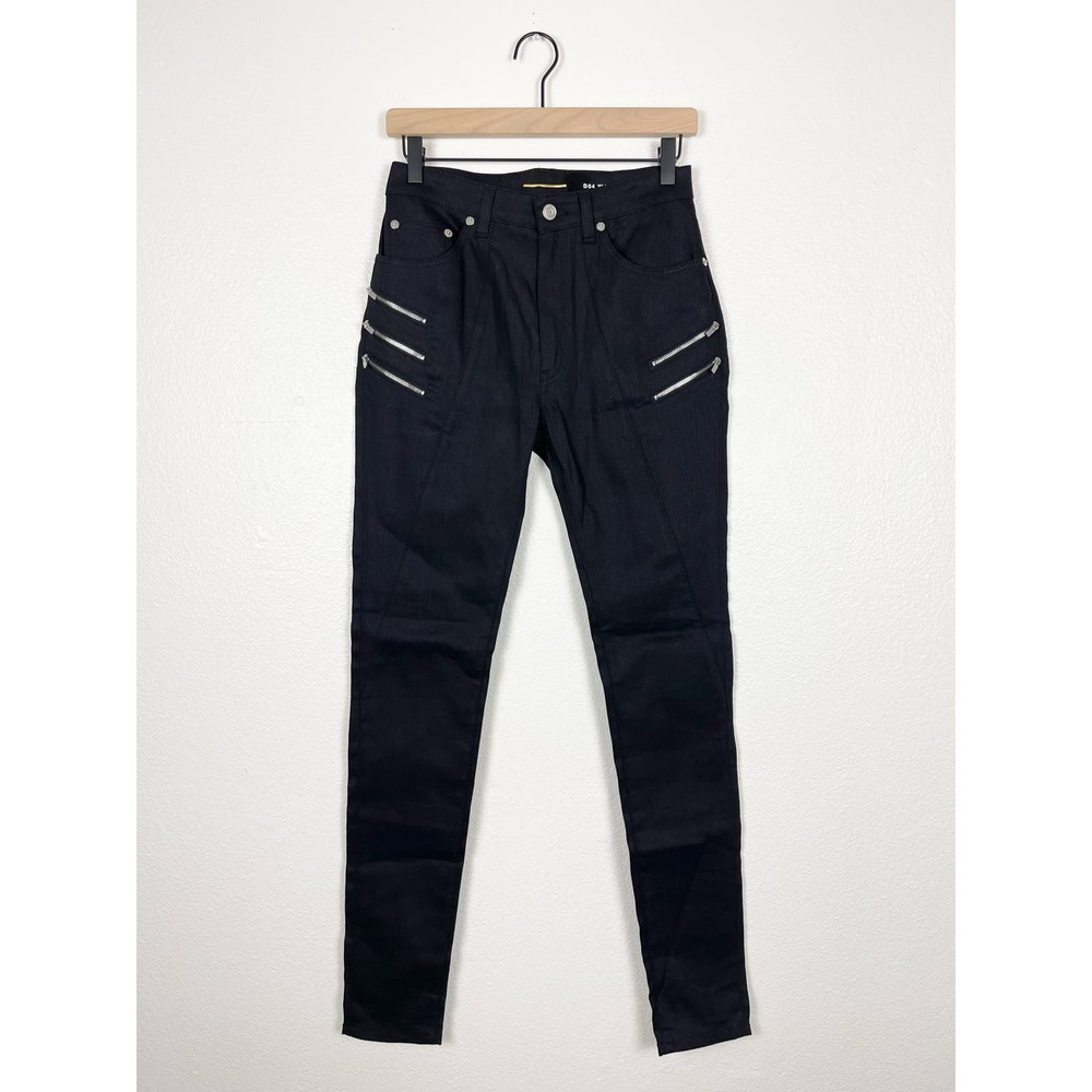 Saint Laurent Paris High Waist Black Moto Jeans Zipper 2015 Hedi Slimane Size 4